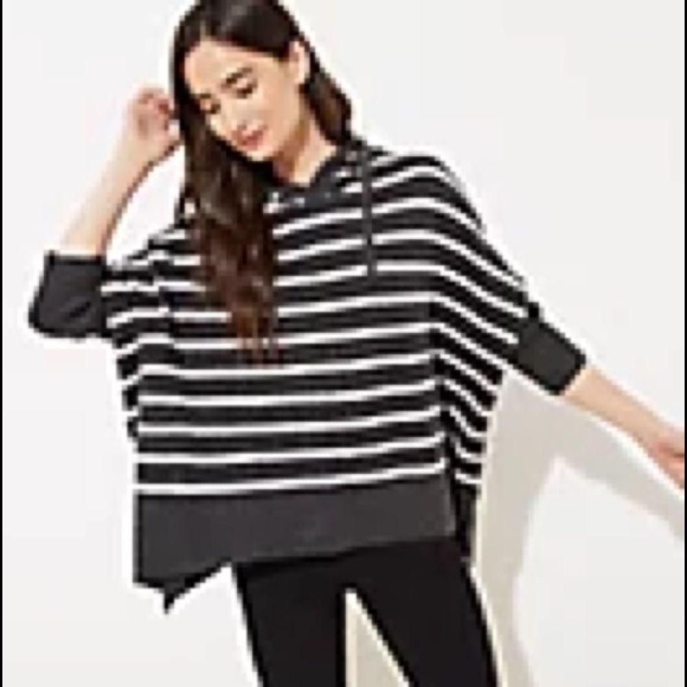 Loft striped Hooded Poncho Sweater